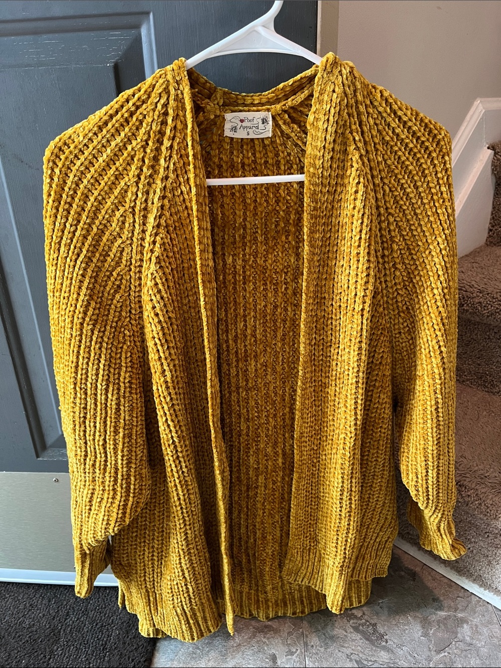 Open-Front Chunky Knit Cardigan in Mustard Yellow